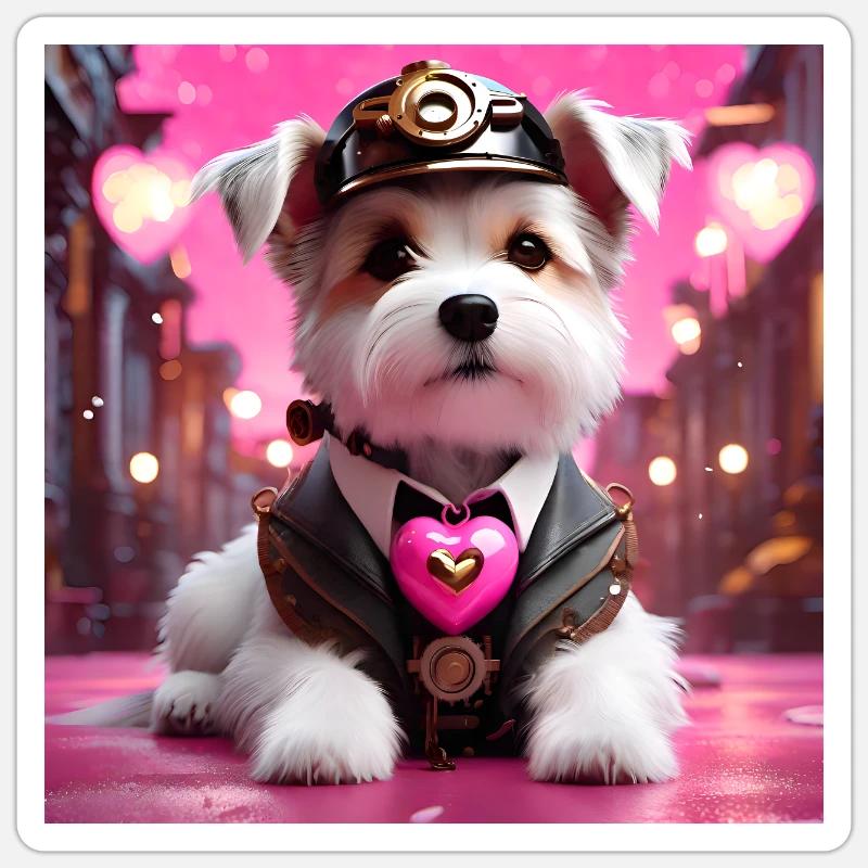 Steampunk Art design Hund - Sticker Größe S (10 x 10 cm) - Mattweiß