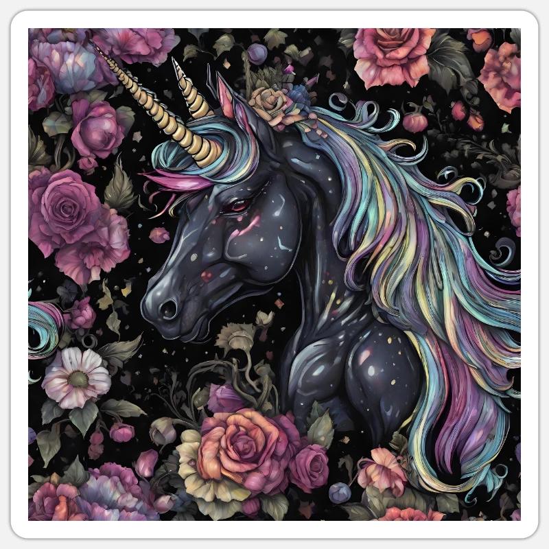 Schwarzes Einhorn Design - Sticker Größe S (10 x 10 cm) - Mattweiß