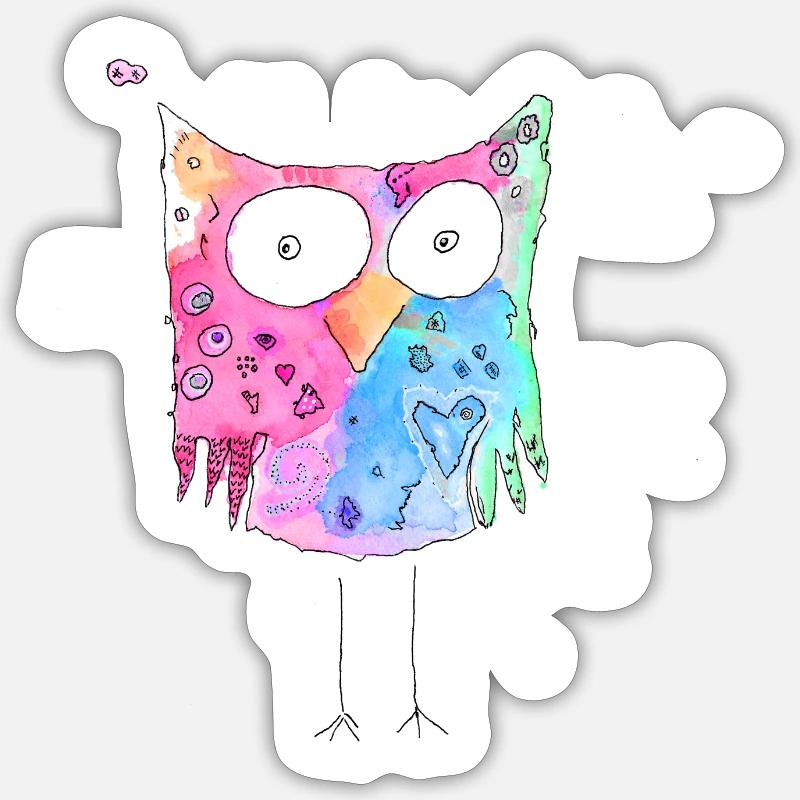 Eule Bunt ong - Sticker Größe S (10 x 10 cm) - Mattweiß