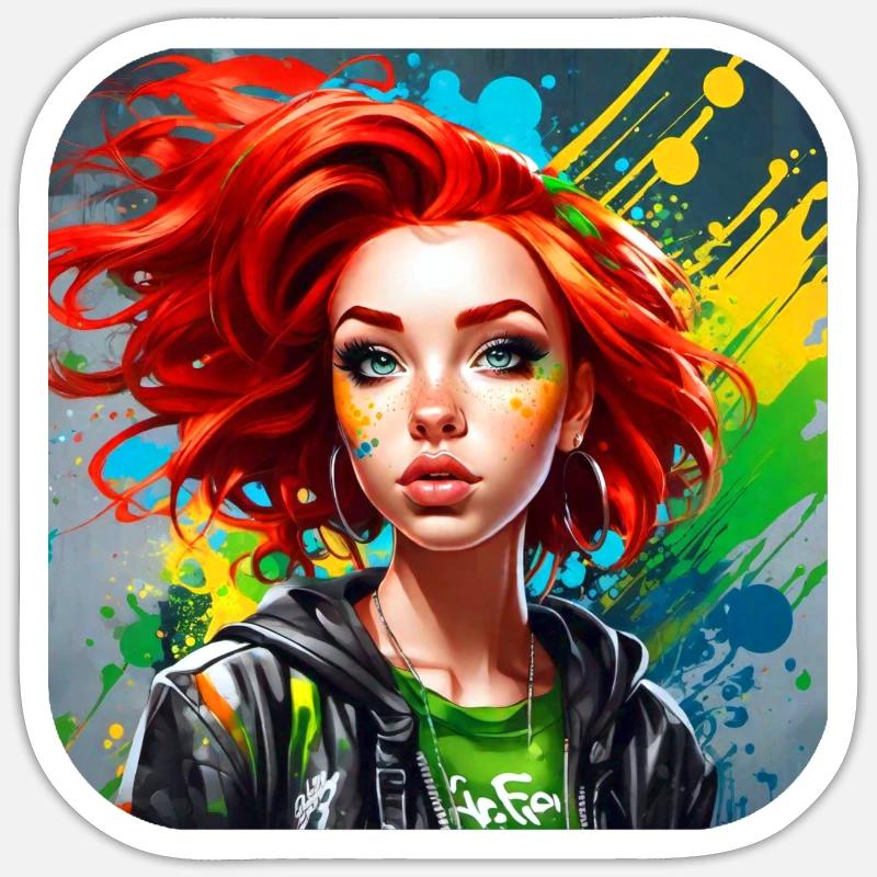 Cooles irisches rothaariges Mädchen Sticker Größe S (10 x 10 cm)