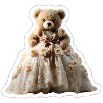 Teddy bear in wedding dress - Sticker size S (10 x 10 cm) - white matte - Front