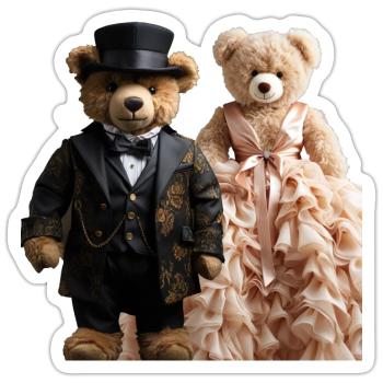 Two teddy bears newly married - Sticker size S (10 x 10 cm) - white matte - Front
