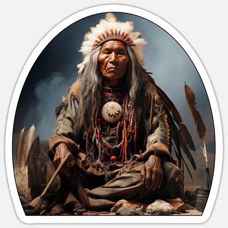 Indianerhäuptling mit Federschmuck Sticker Größe S (10 x 10 cm)