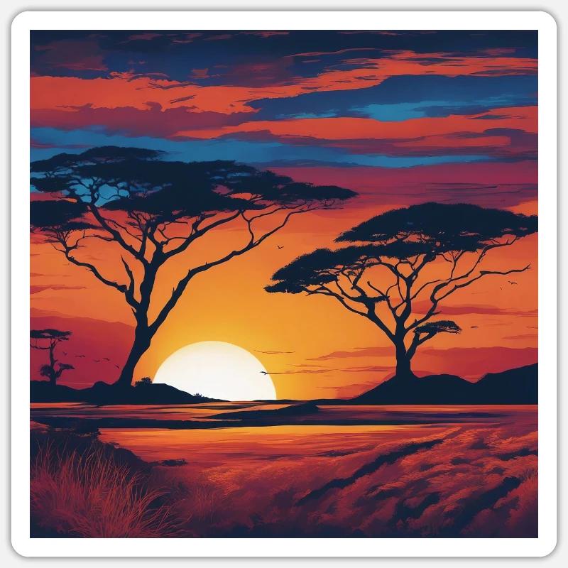La steppe d’Afrique et les animaux Sticker taille S (10 x 10 cm)