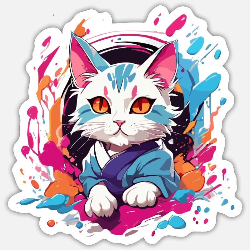 Bunte Katze Sticker Größe S (10 x 10 cm)
