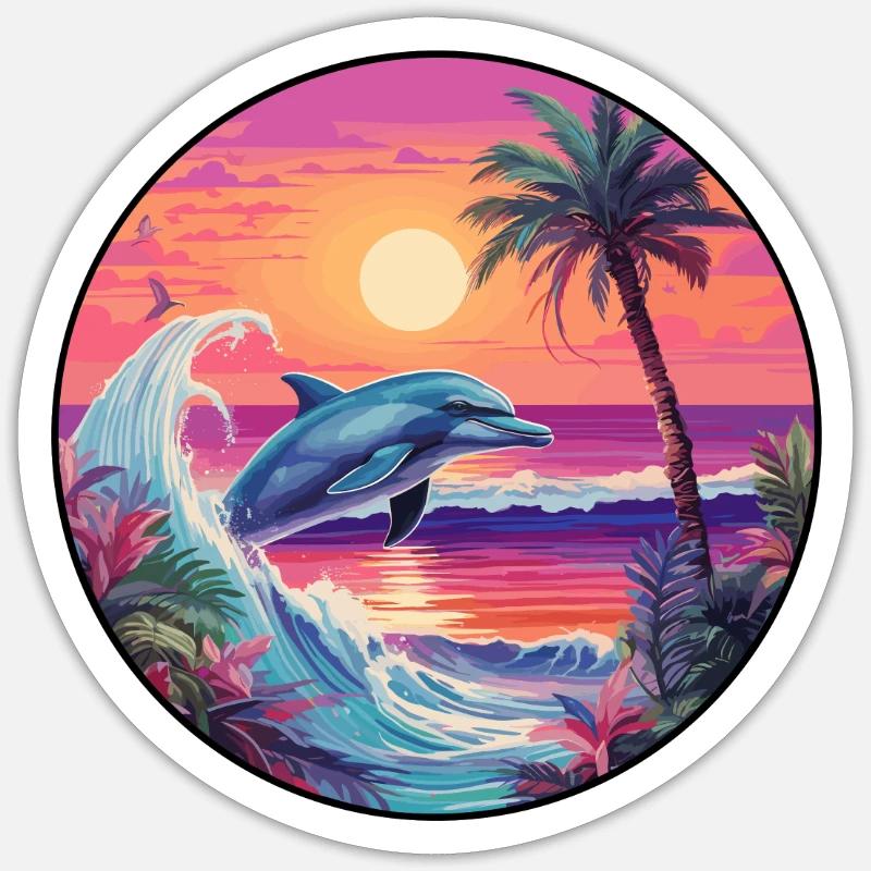 Delfin buntes Aquarell Cartoon Kawaii Tier - Sticker Größe S (10 x 10 cm) - Mattweiß