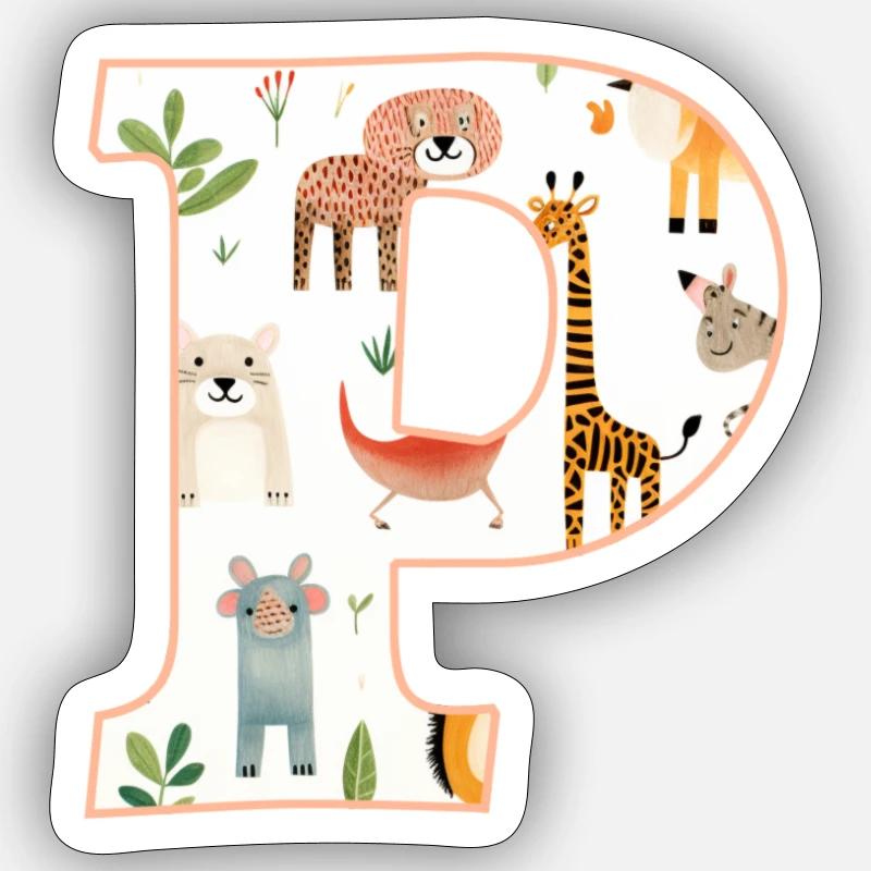 Buchstabe P, Monogramm, Tiermuster - Sticker Größe S (10 x 10 cm) - Mattweiß