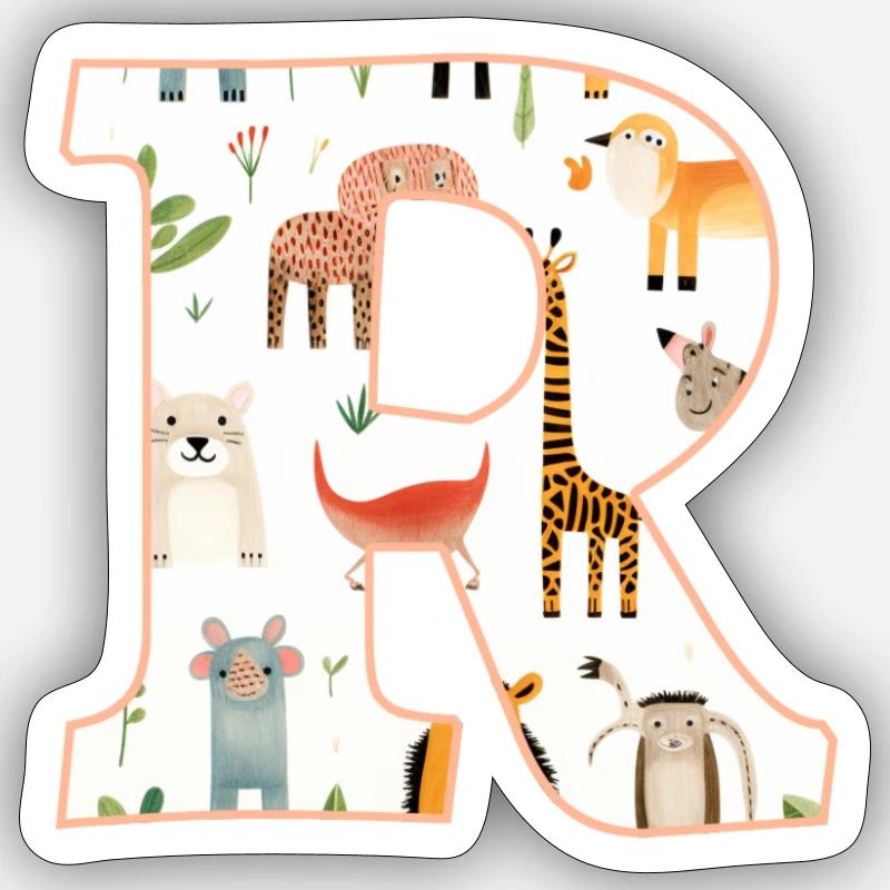 Buchstabe R, Monogramm, Tiermuster Sticker Größe S (10 x 10 cm)