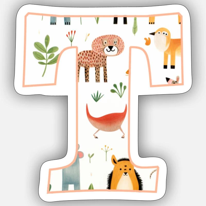 Buchstabe T, Monogramm, Tiermuster - Sticker Größe S (10 x 10 cm) - Mattweiß