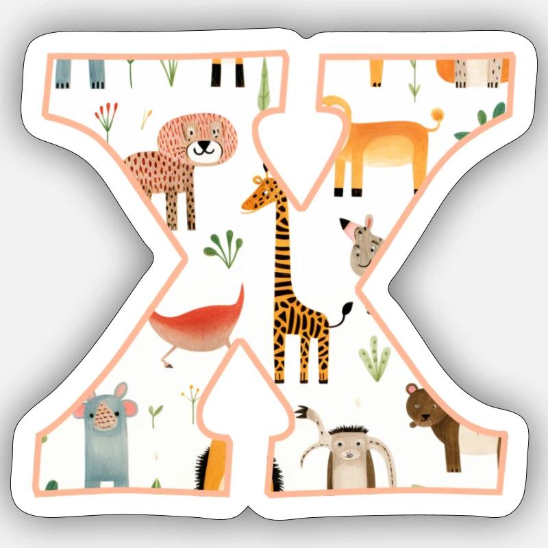 Letter X, Monogram, Animal Pattern Sticker size S (10 x 10 cm)