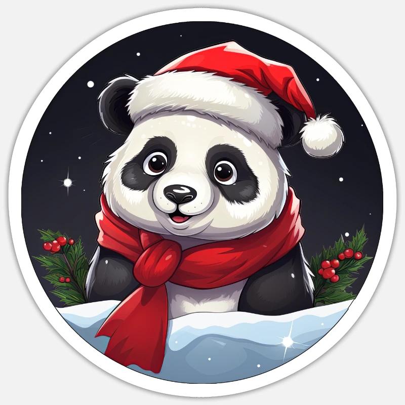 Pandas de Noël - Sticker taille S (10 x 10 cm) - blanc mat