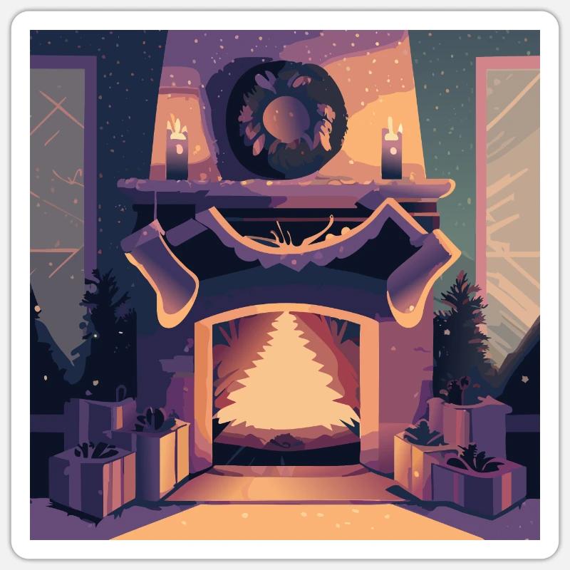 Cheminée de Noël Sticker taille S (10 x 10 cm)