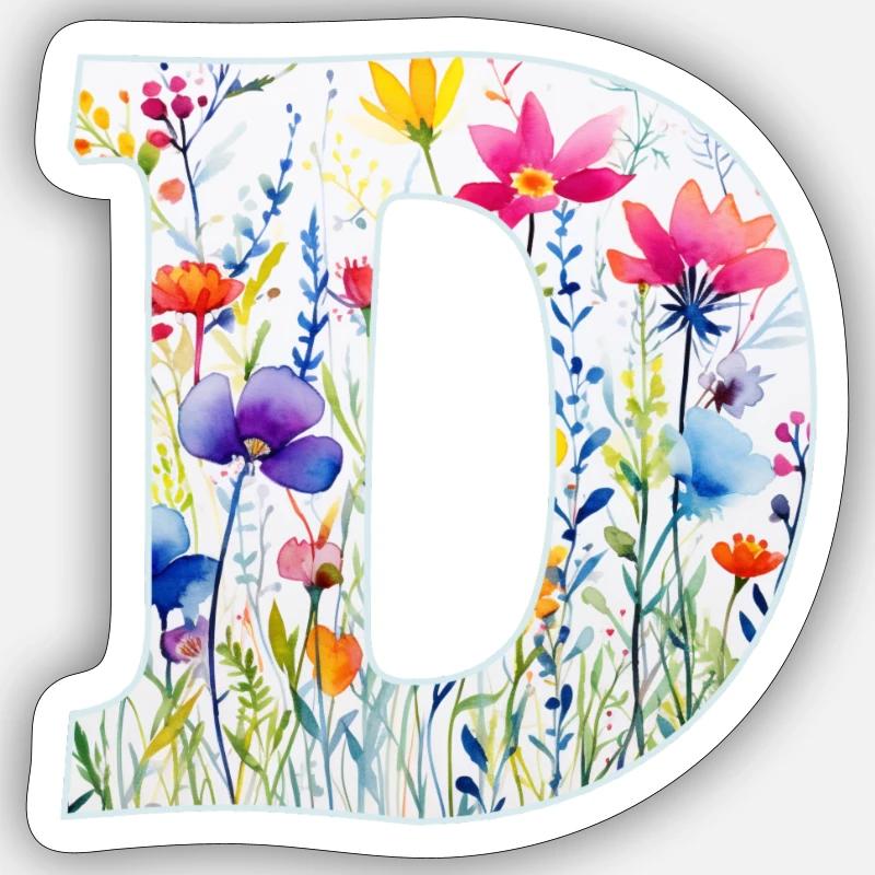 Letter D, Monogram, Floral Pattern Sticker size S (10 x 10 cm)
