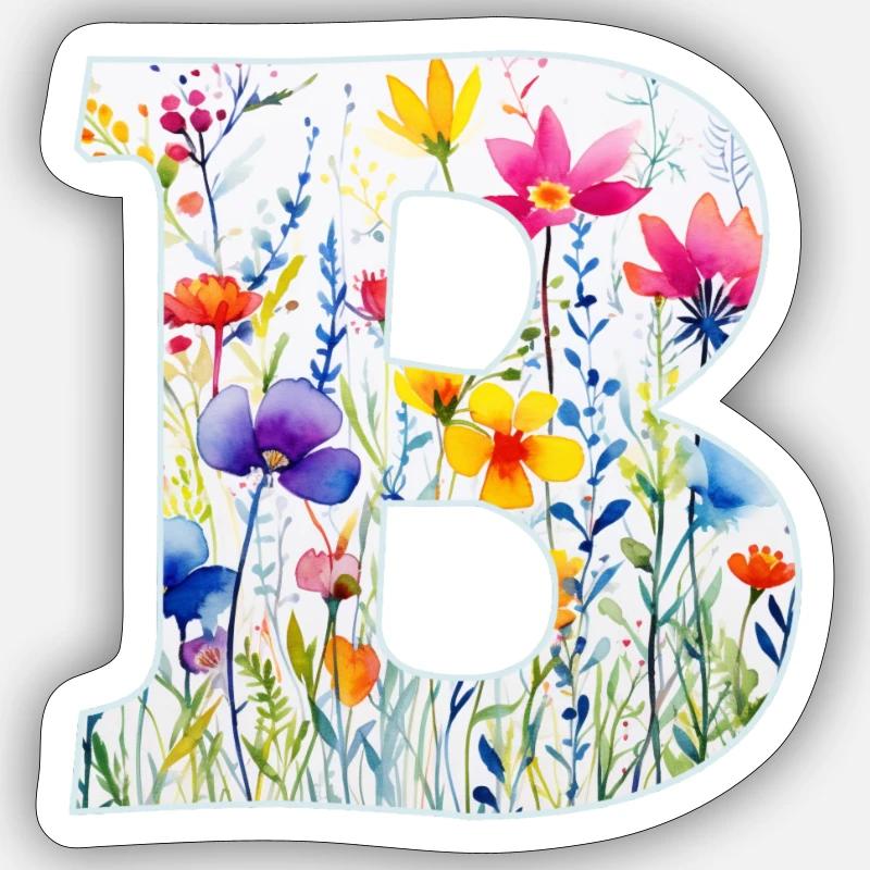 Buchstabe B, Monogramm, Blumenmuster - Sticker Größe S (10 x 10 cm) - Mattweiß