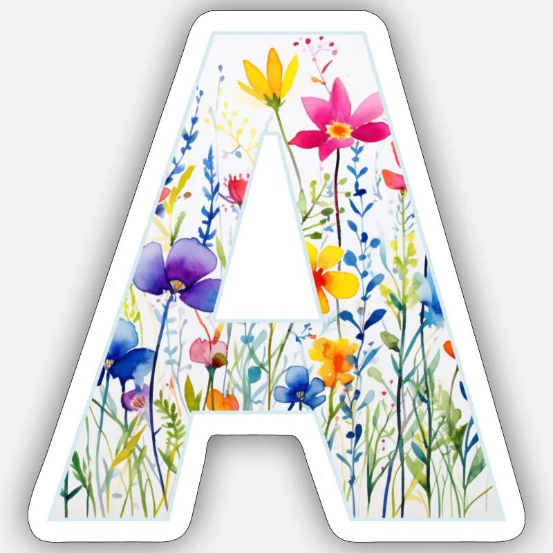 Letter A, Monogram, Floral Pattern - Sticker size S (10 x 10 cm) - white matte