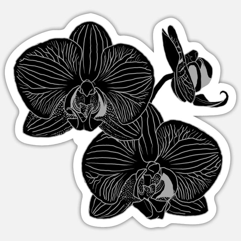 Schwarze Orchidee - Sticker Größe S (10 x 10 cm) - Mattweiß