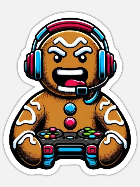 Wütender Lebkuchen-Gamer Weihnachts-Look - Sticker Größe S (10 x 10 cm) - Mattweiß