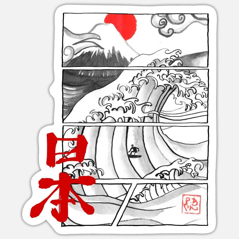 japan wave - Sticker taille S (10 x 10 cm) - blanc mat