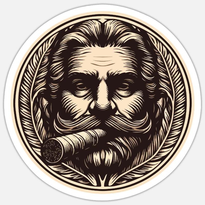Mann mit Zigarre - Sticker Größe S (10 x 10 cm) - Mattweiß