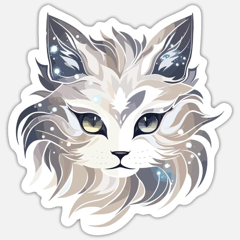 Chat - illustration - Sticker taille S (10 x 10 cm) - blanc mat