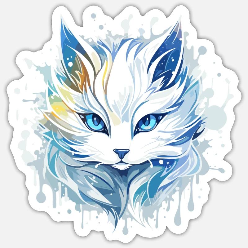 Chat - illustration - Sticker taille S (10 x 10 cm) - blanc mat