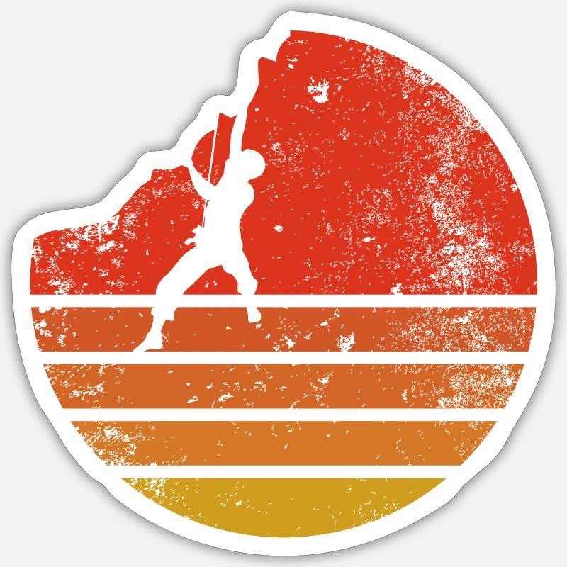 Wanderer bei Retro Sunset - Sticker Größe S (10 x 10 cm) - Mattweiß