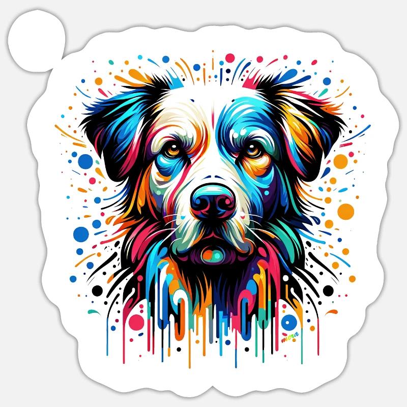 Chien peint neuf - Sticker taille S (10 x 10 cm) - blanc mat