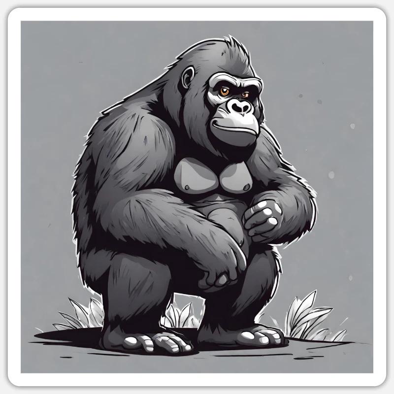 Gorilla hockend Sticker Größe S (10 x 10 cm)