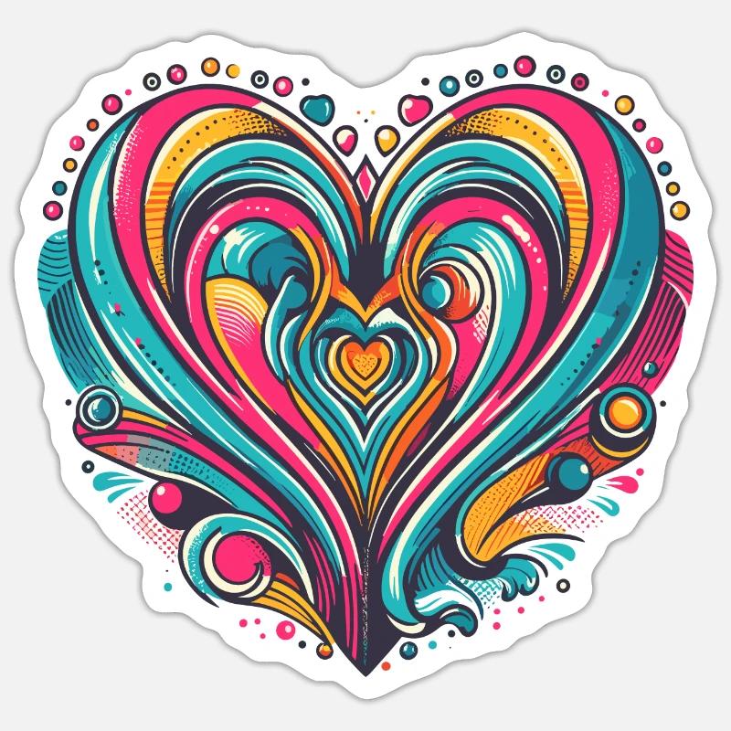 Farverigt retro pophjerte - Sticker størrelse S (10 x 10 cm) - mat hvid