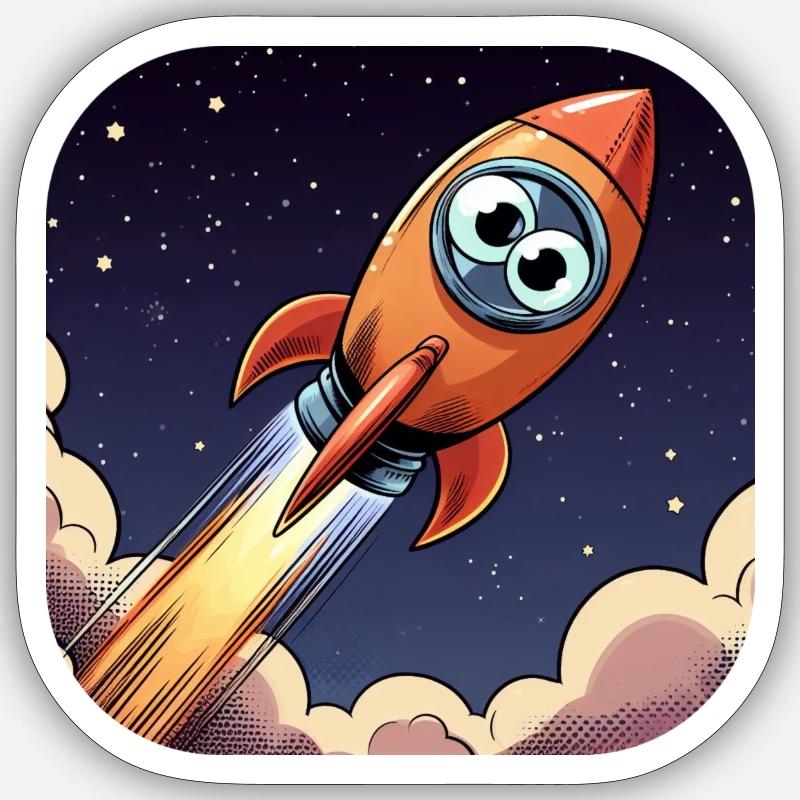 Comic Rakete mit Augen - Sticker Größe S (10 x 10 cm) - Mattweiß