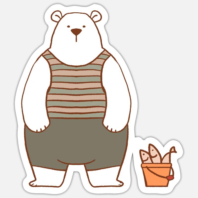Eisbär mit einem Eimer Fisch Sticker Größe S (10 x 10 cm)