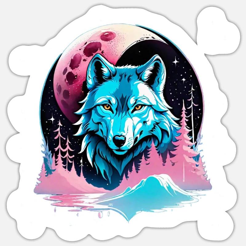 Wolf and Moon - Sticker size S (10 x 10 cm) - white matte