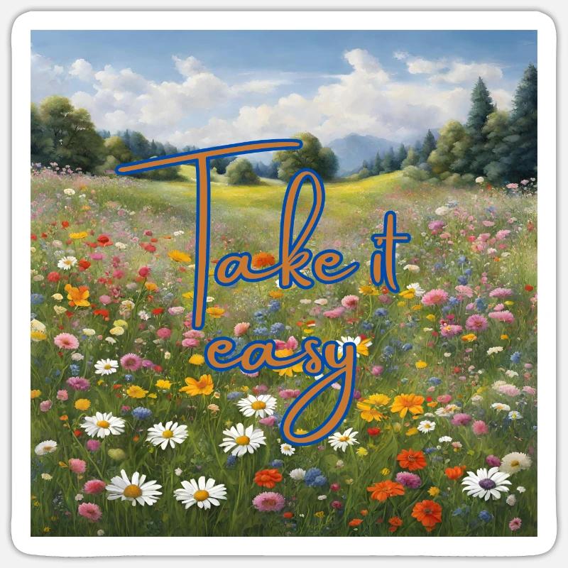 Blumenwiese "Take it easy" - Sticker Größe S (10 x 10 cm) - Mattweiß