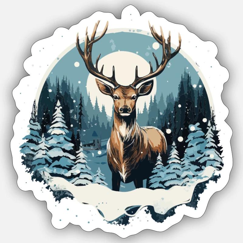 Cerf - Conception de la forêt et de la neige Sticker taille S (10 x 10 cm)