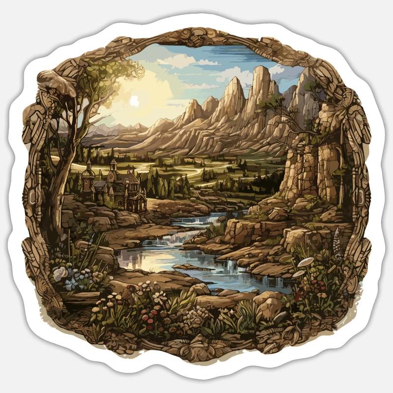 Paysage - Illustration - Sticker taille S (10 x 10 cm) - blanc mat