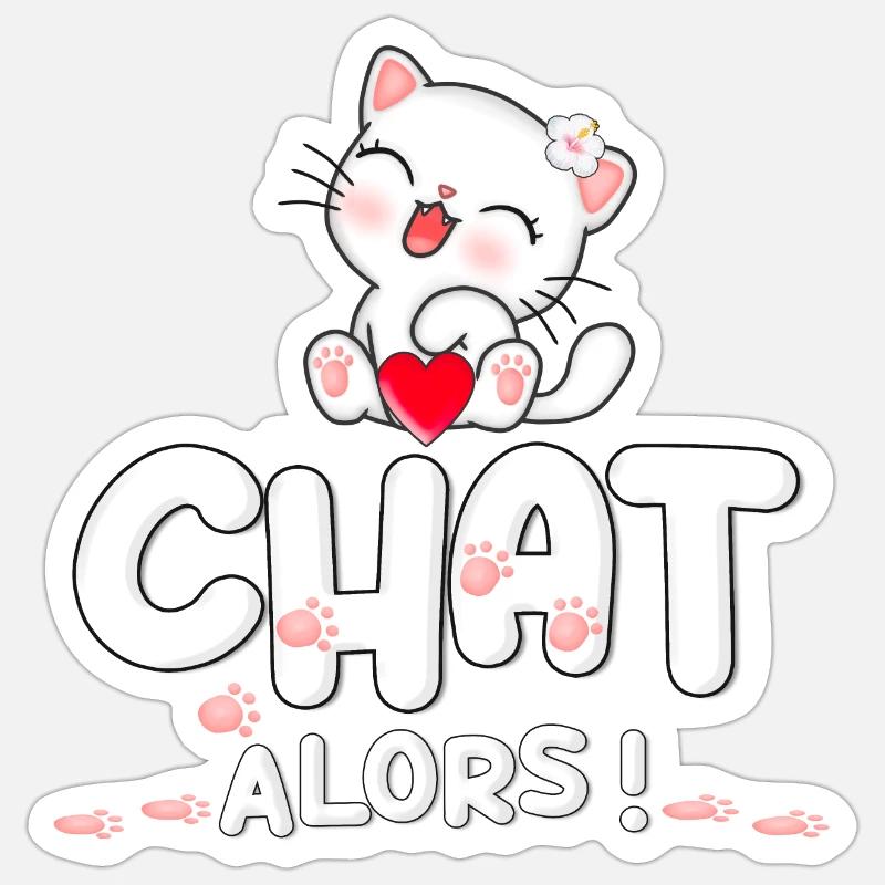 Chat mignon avec cœur et fleurs - Sticker taille S (10 x 10 cm) - blanc mat