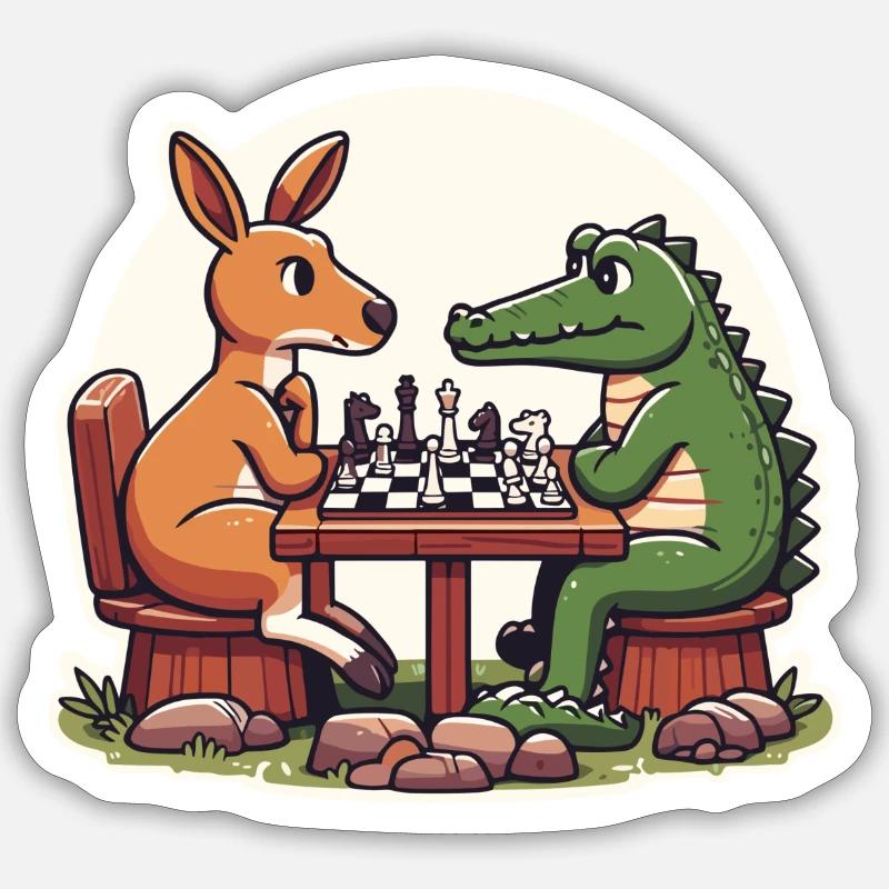 Kangaroo vs Crocodile: A Fun Chess Design Sticker size S (10 x 10 cm)