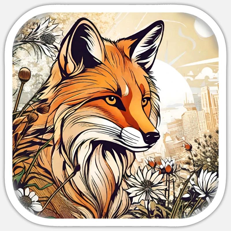 Fuchs mit Blumen Sticker Größe S (10 x 10 cm)