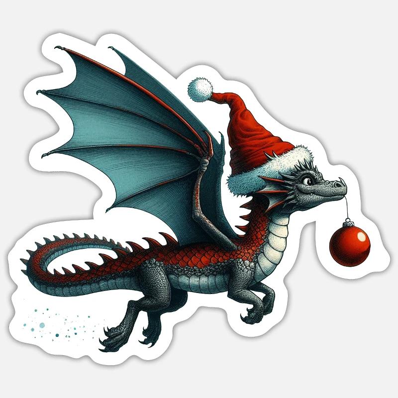 Neo-Gothic-Weihnachtsmann-Drache - Sticker Größe S (10 x 10 cm) - Mattweiß