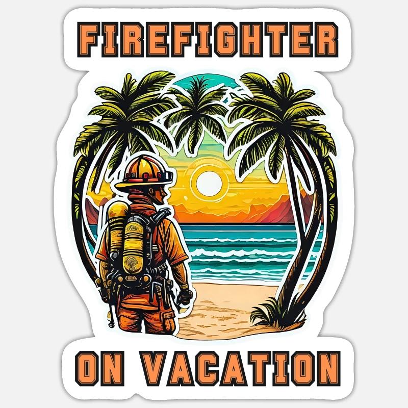Pompier en vacances - Sticker taille S (10 x 10 cm) - blanc mat