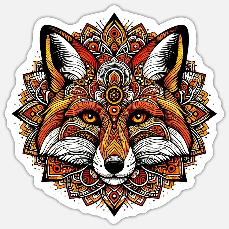 Fuchs mit Mandalas geschmückt - Sticker Größe S (10 x 10 cm) - Mattweiß