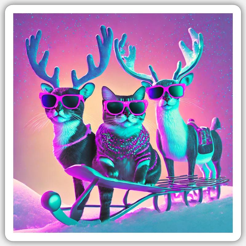 Katze mit Sonnenbrille auf Santas Schlitten - Sticker Größe S (10 x 10 cm) - Mattweiß