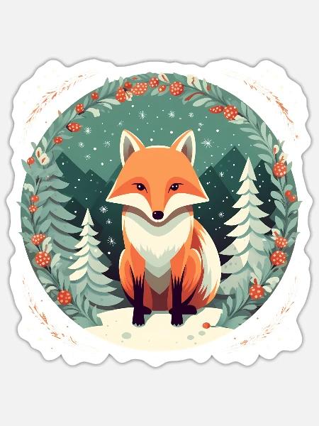 Fuchs mit weihnachtlichen Elementen, Liebesfüchse - Sticker Größe S (10 x 10 cm) - Mattweiß