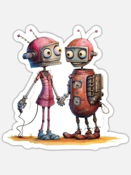 Verliebte Roboter Aus Einzelteilen Liebe Shirt - Sticker Größe S (10 x 10 cm) - Mattweiß