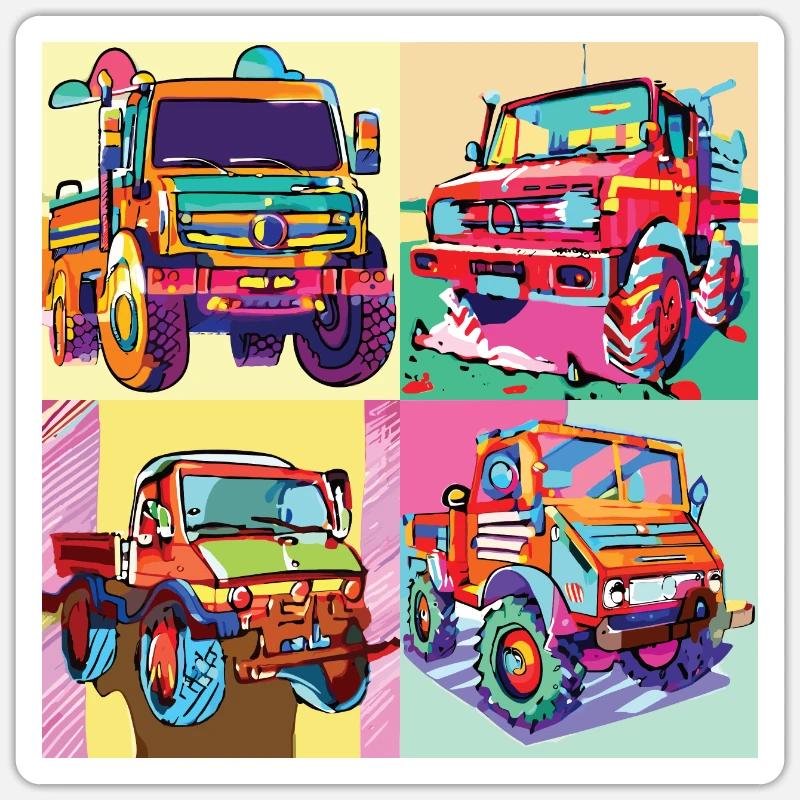 Unimog - Evolution - Warhol - Universal Motorgerät Sticker Größe S (10 x 10 cm)