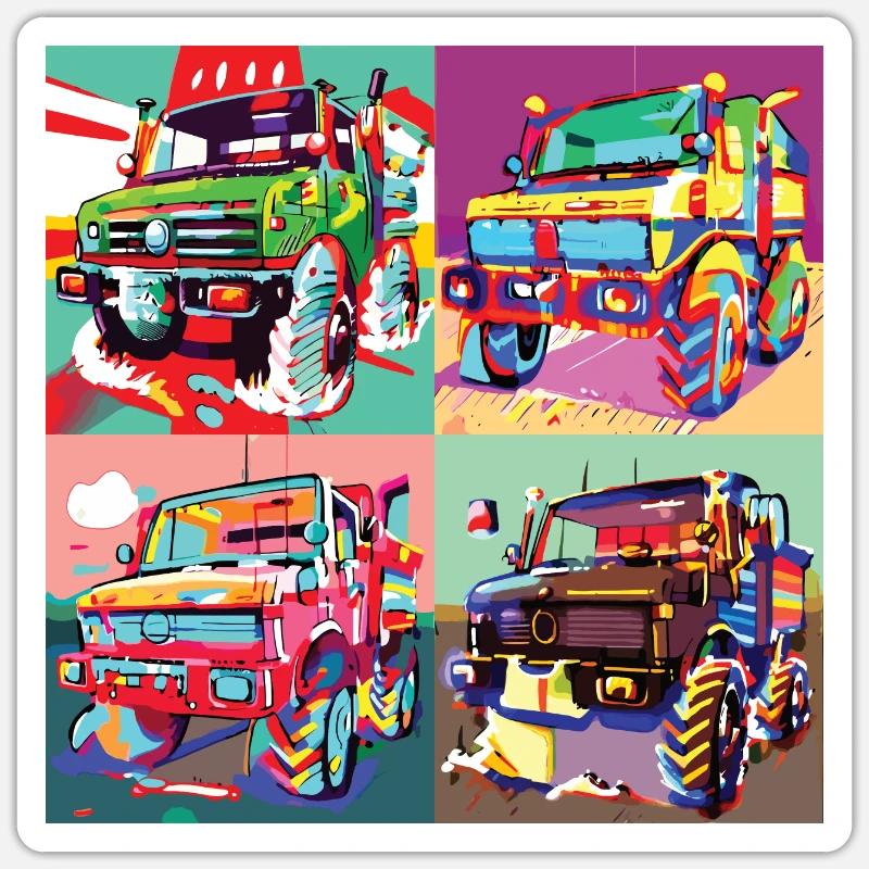 Unimog - Modern - Warhol - Universal Motorgerät - Sticker Größe S (10 x 10 cm) - Mattweiß