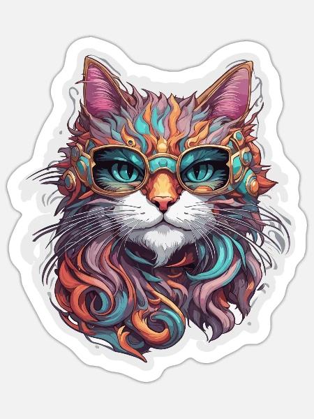 Coole Katze / lustig / Tier / Haustier / verrückt - Sticker Größe S (10 x 10 cm) - Mattweiß