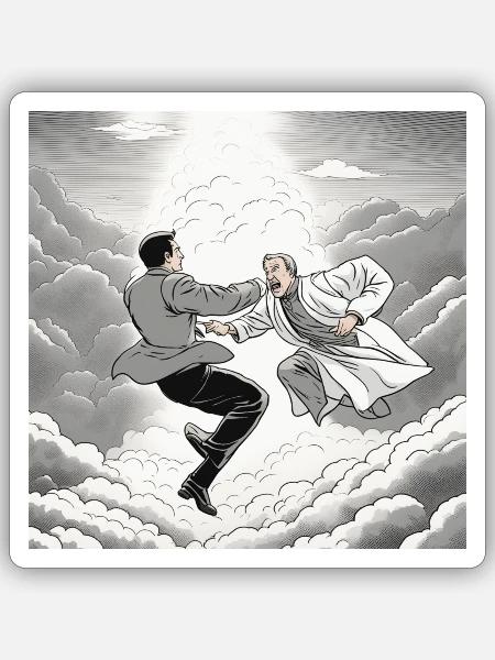 himmel petrus cartoon comic - Sticker Größe S (10 x 10 cm) - Mattweiß