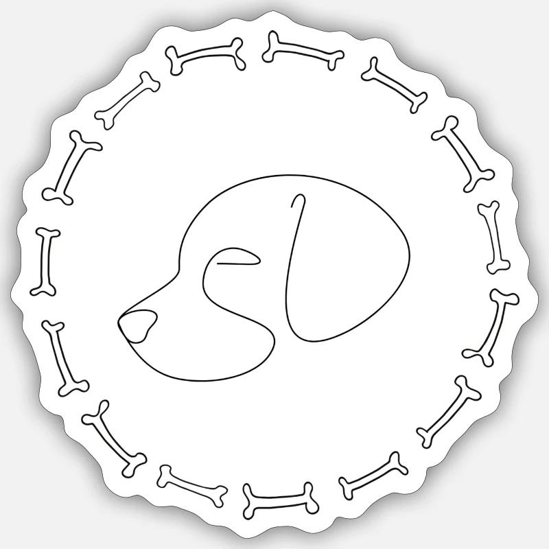 Hundekopf mit Knochen - Sticker Größe S (10 x 10 cm) - Mattweiß