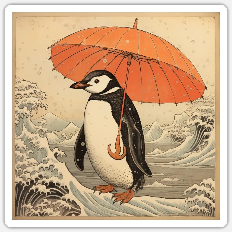 Penguin Ukiyo-e no2 - Sticker size S (10 x 10 cm) - white matte